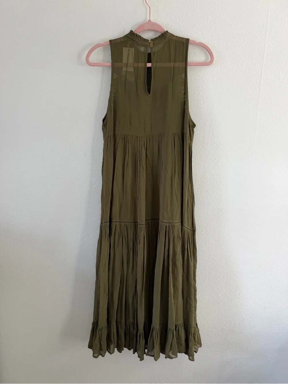 Sundance Women’s Army Green Embroidered Beaded Sleeveless Midi Dress NWT - Picture 4 of 5